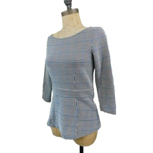 Ann Taylor Size XXSP Petite Career Check Knit Peplum Top - Picture 2 of 2